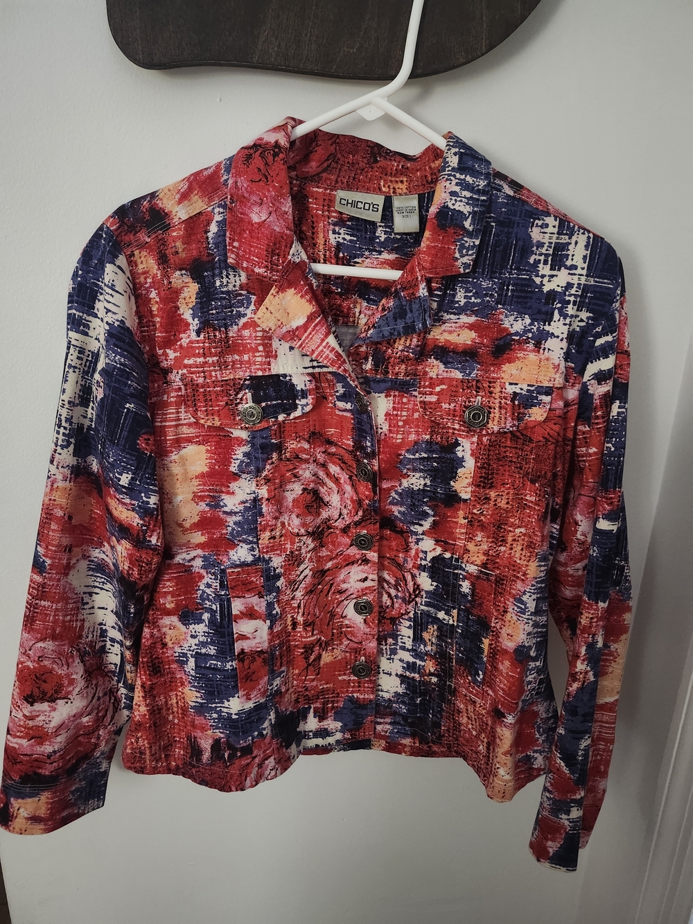 Chico's Red Multi-Color Abstract Print Women's Jacket